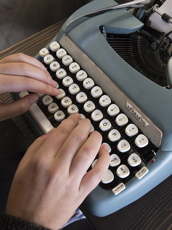 close up of a typewriter being used