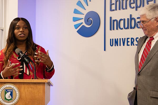 student presenting about entrepreneurship