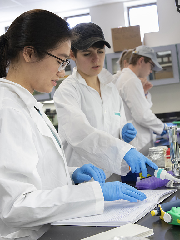students working in a biology lab