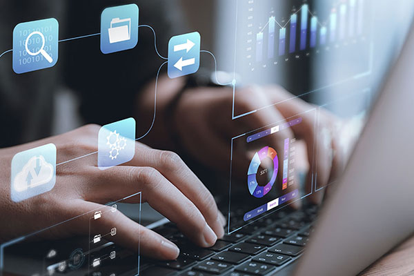 Business analyst working on a laptop.