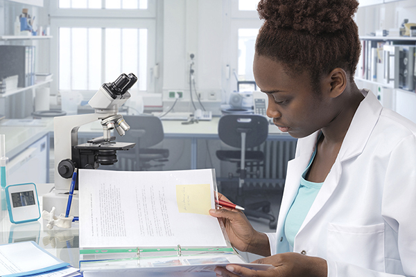 Scientist works in a modern biological laboratory.