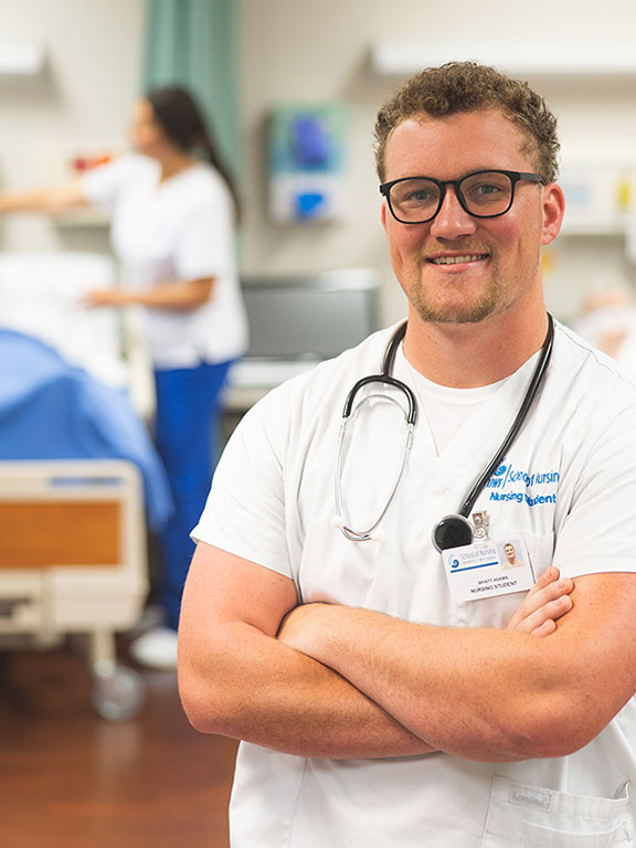 Nursing student in a hospital environment.