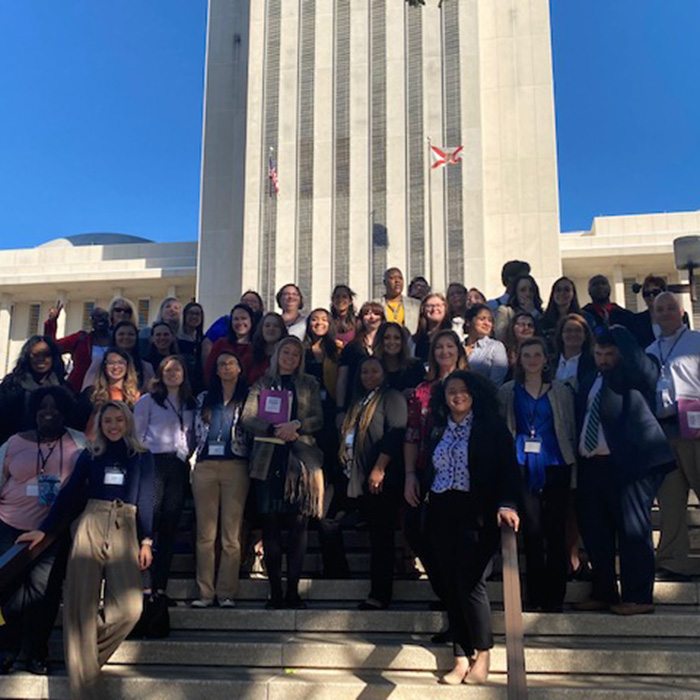 students gathered on the Florida capitol building steps