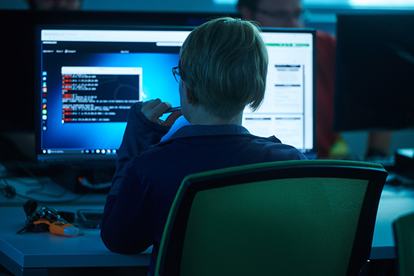 UWF student working with a program on a computer.