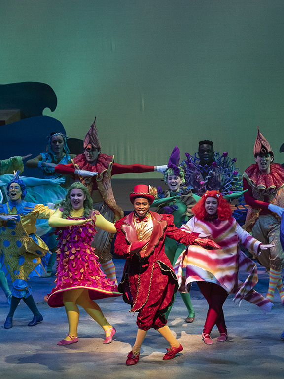 theatre students performing a scene from the little mermaid