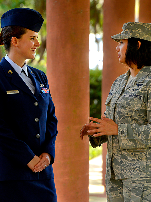 Two ROTC students having a discussion