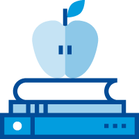 apple on top of three books graphic