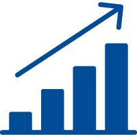 bar graph with a right and upwards sloping trend arrow