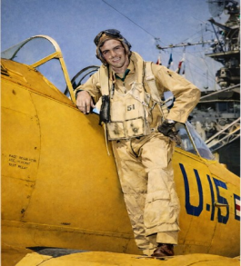 Midshipman Donald L. Whitman after his first carrier landing qualification aboard the USS Cabot