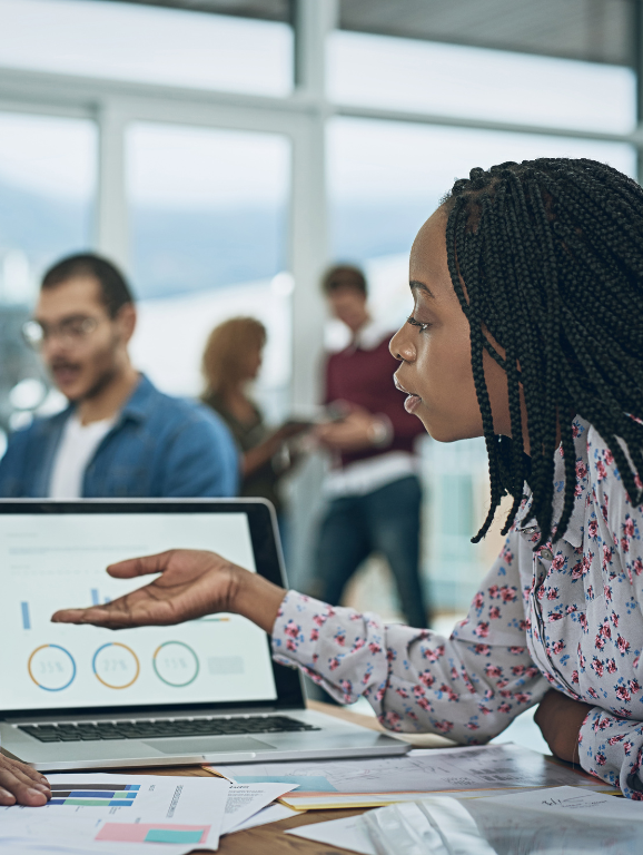 Woman looking at data on computer